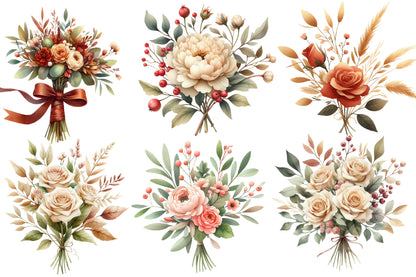 Watercolor Autumn Wedding Flowers Clipart Bundle Fall Floral PNG