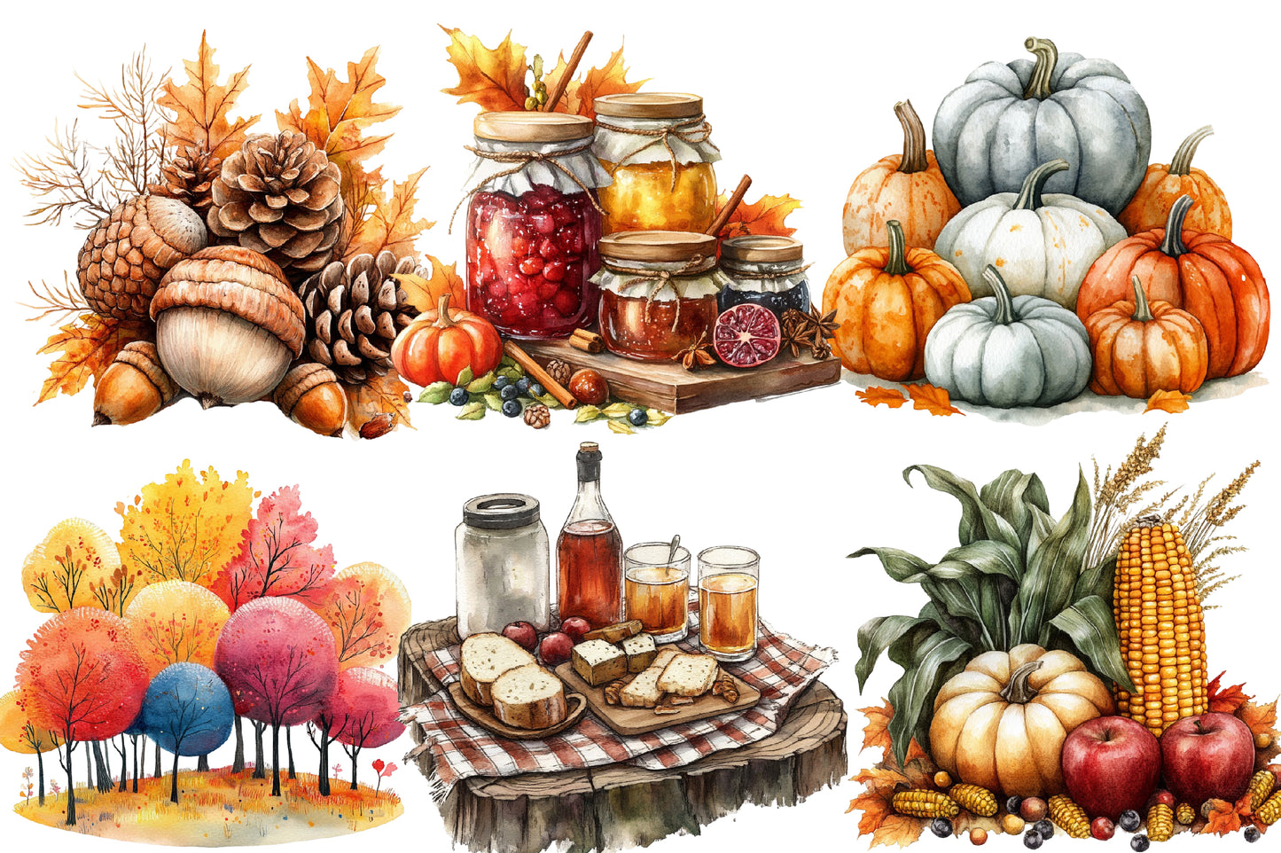 Watercolor Autumn Collection Clipart Bundle Fall Harvest PNG