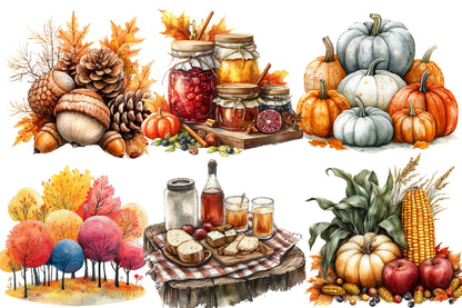 Watercolor Autumn Collection Clipart Bundle Fall Harvest PNG