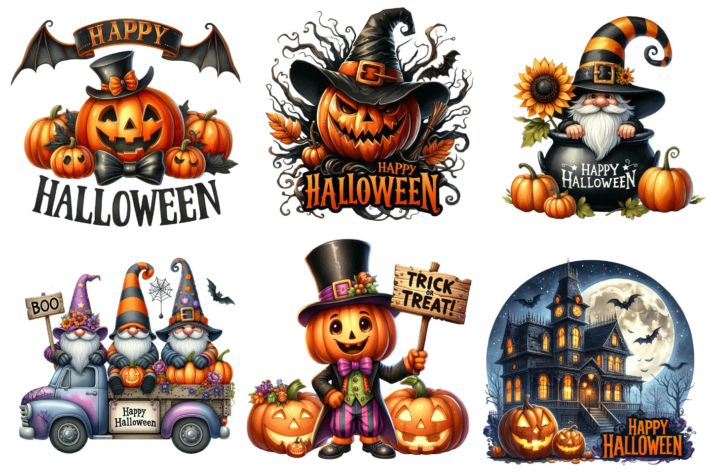 Happy Halloween Sublimation PNG Bundle | Halloween Clipart, Spooky Pumpkin PNG