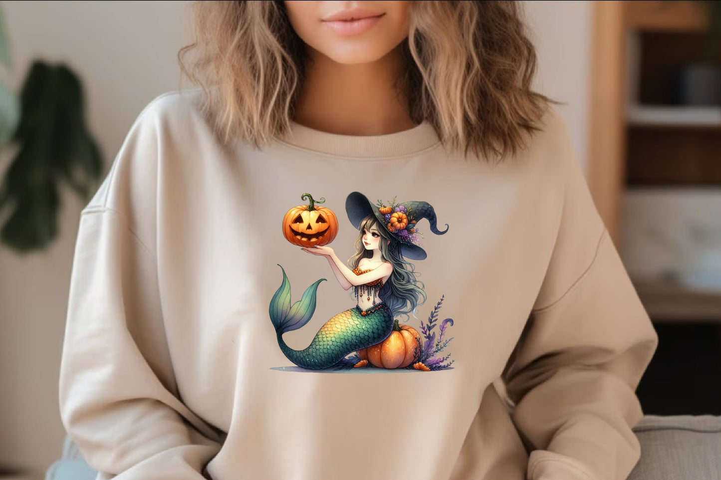 27 Watercolor Halloween Mermaid Girl PNG Bundle Cute Witch Mermaid Clipart