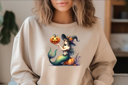 27 Watercolor Halloween Mermaid Girl PNG Bundle Cute Witch Mermaid Clipart