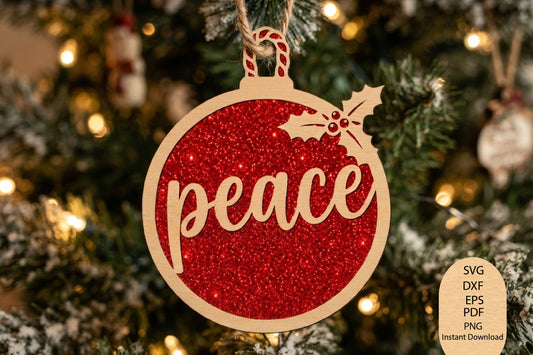 Peace Christmas Ornament Laser Cut SVG, Holiday Peace Ornament Cut File