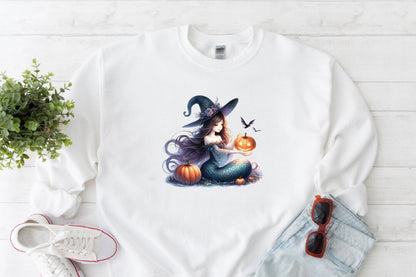 27 Watercolor Halloween Mermaid Girl PNG Bundle Cute Witch Mermaid Clipart