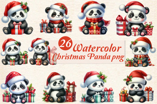 Christmas Panda PNG Bundle | Watercolor Christmas Panda, Cute Holiday Panda & Winter Panda Clipart