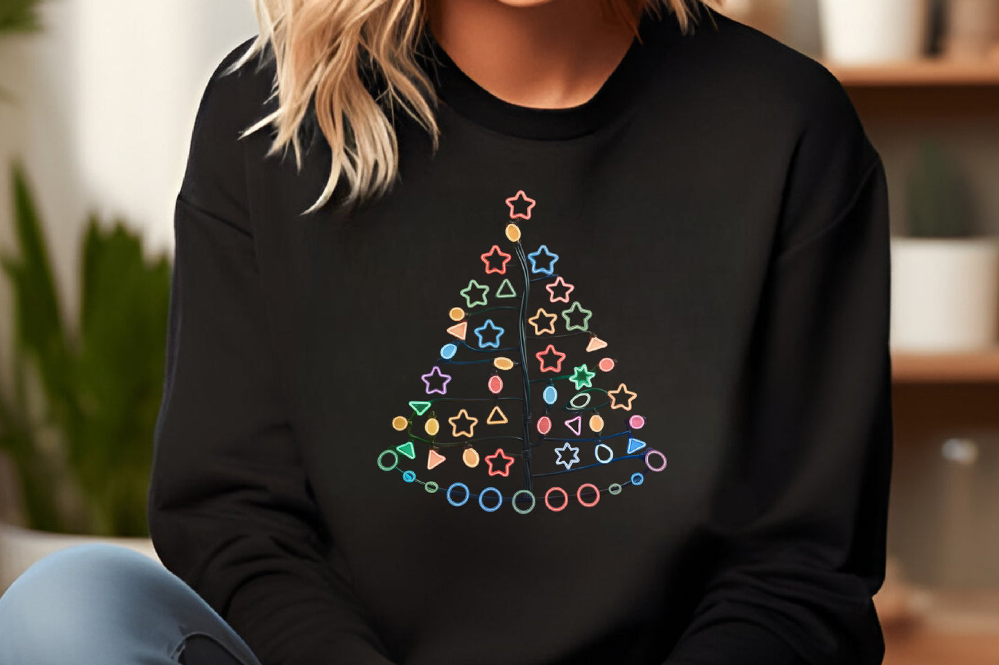 Christmas Light Tree PNG Colorful Neon Christmas Lights Shirt Sublimation Design