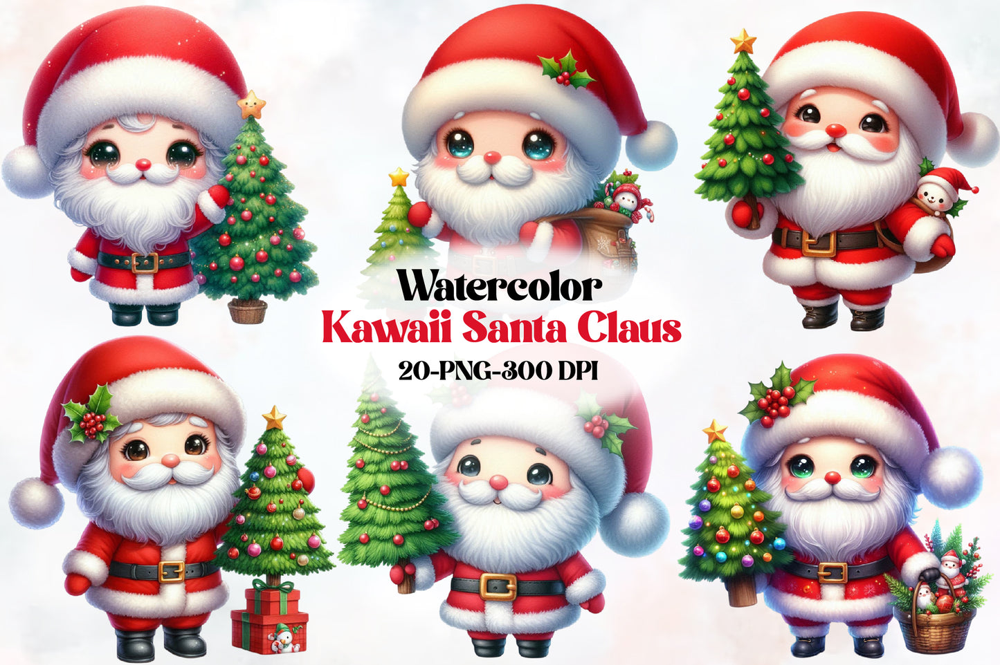 Kawaii Santa Claus PNG Bundle Cute Christmas Santa Clipart