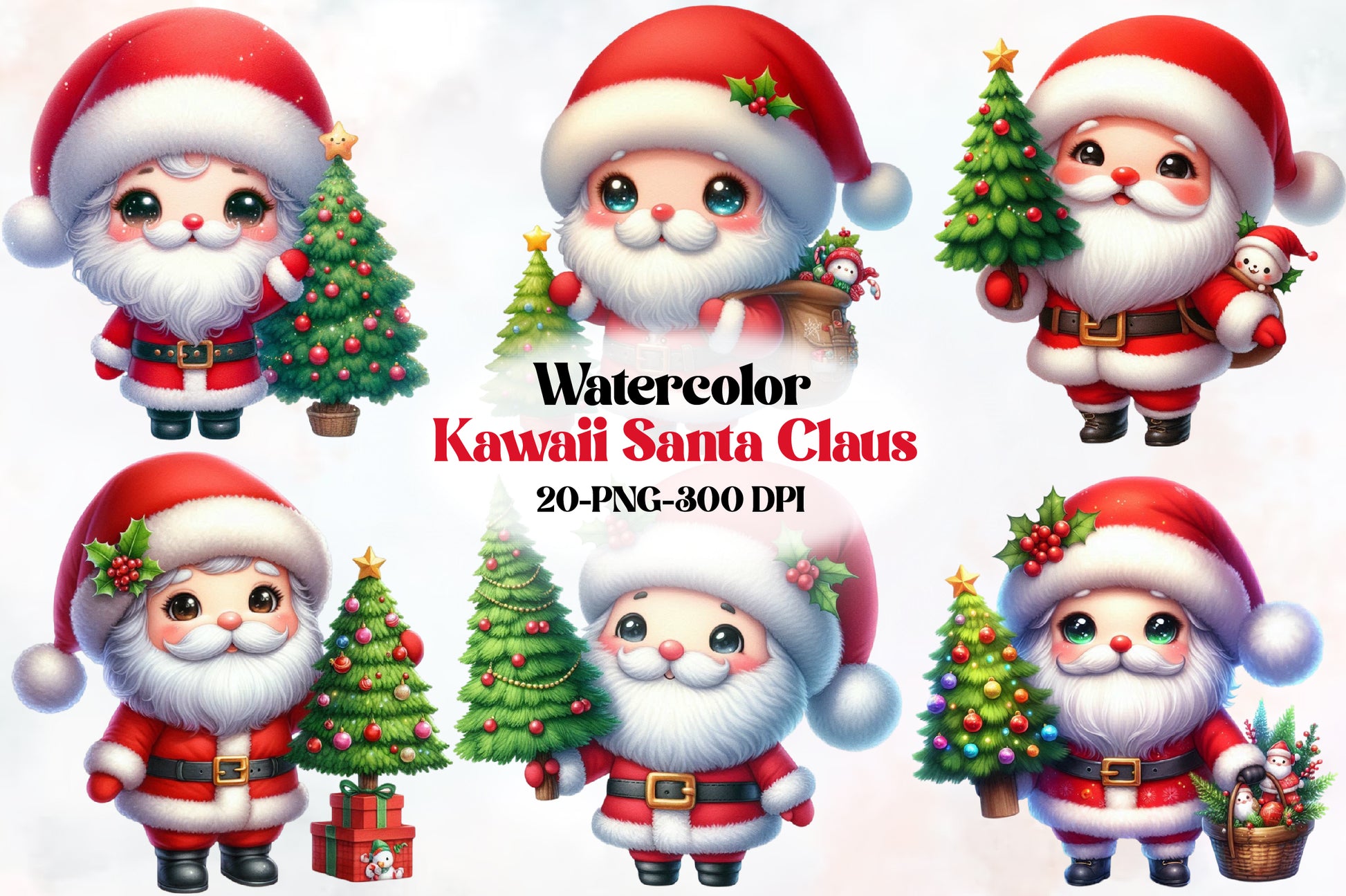 Kawaii Santa Claus PNG Bundle Cute Christmas Santa Clipart