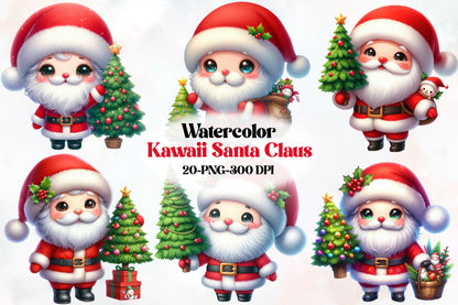 Kawaii Santa Claus PNG Bundle Cute Christmas Santa Clipart