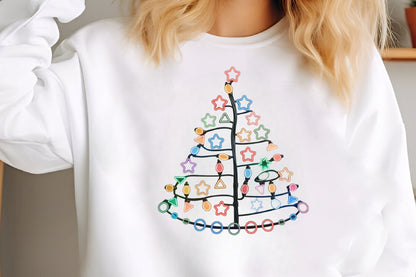 Christmas Light Tree PNG Colorful Neon Christmas Lights Shirt Sublimation Design