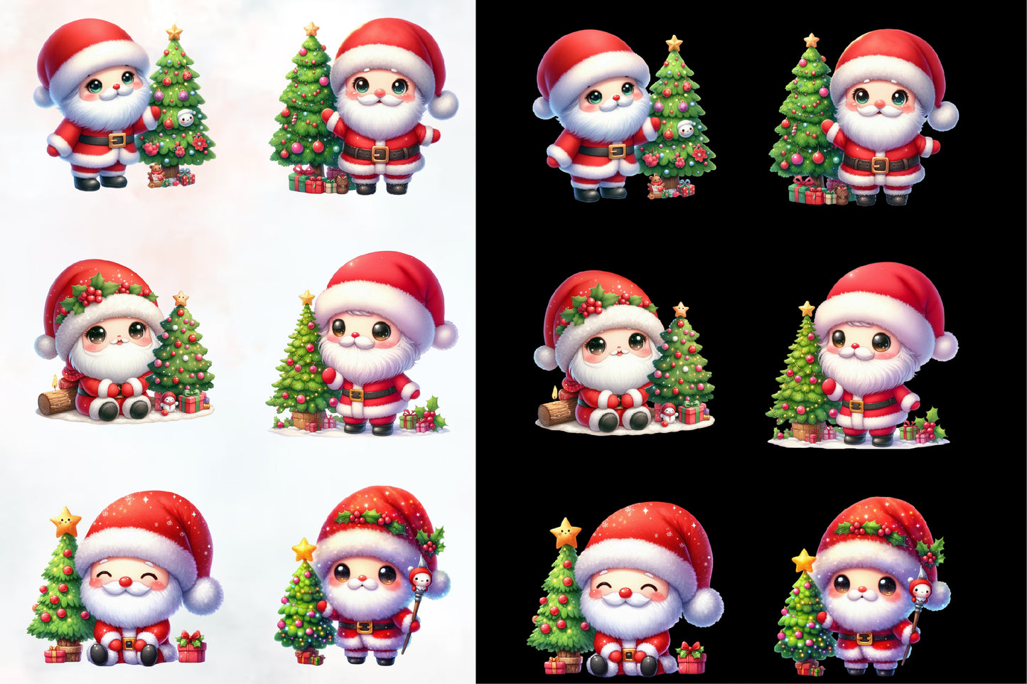 Kawaii Santa Claus PNG Bundle Cute Christmas Santa Clipart