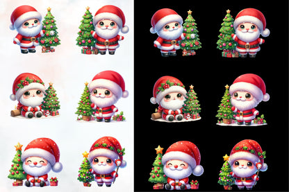 Kawaii Santa Claus PNG Bundle Cute Christmas Santa Clipart