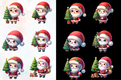 Kawaii Santa Claus PNG Bundle Cute Christmas Santa Clipart