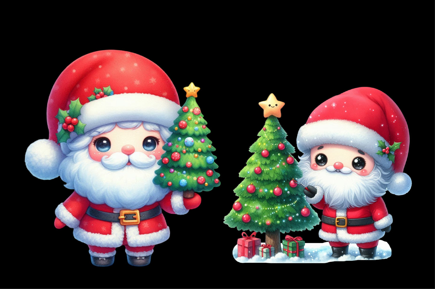 Kawaii Santa Claus PNG Bundle Cute Christmas Santa Clipart