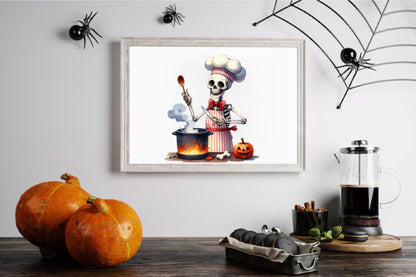 25 Halloween Skeleton Chef PNG Watercolor Cooking Skeleton Clipart Bundle