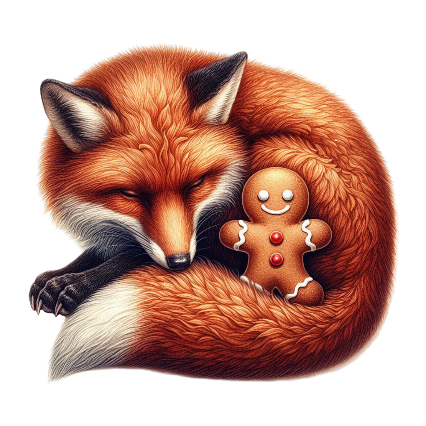 Christmas Fox with Gingerbread Cookie PNG Watercolor Clipart