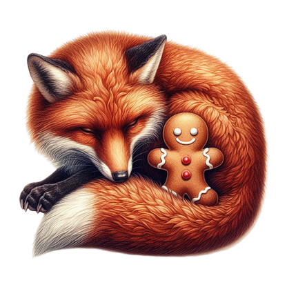 Christmas Fox with Gingerbread Cookie PNG Watercolor Clipart