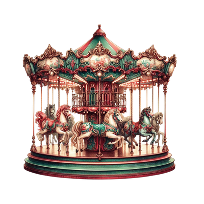 Vintage Christmas Carousel PNG Elegant Carousel Horse Holiday Clipart