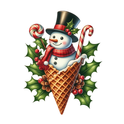 Christmas Snowman Ice Cream Cone PNG Clipart Cute Winter Holiday Design
