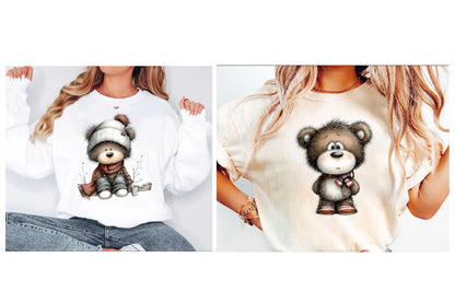 Whimsical Christmas Bear PNG | Cute Teddy Bear Holiday Clipart Bundle | 14 Transparent PNG
