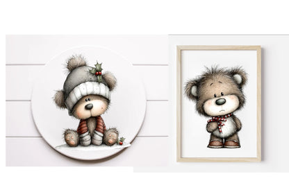 Whimsical Christmas Bear PNG | Cute Teddy Bear Holiday Clipart Bundle | 14 Transparent PNG