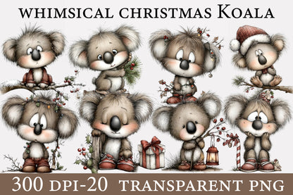 Whimsical Christmas Koala PNG | Cute Koala Christmas Clipart | 20 Transparent PNG