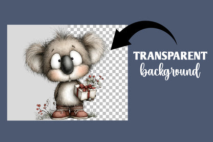 Whimsical Christmas Koala PNG | Cute Koala Christmas Clipart | 20 Transparent PNG