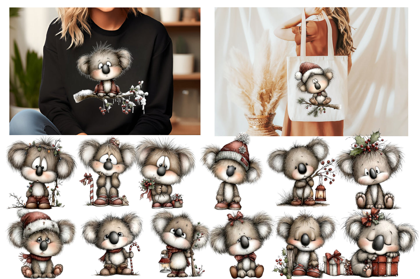 Whimsical Christmas Koala PNG | Cute Koala Christmas Clipart | 20 Transparent PNG
