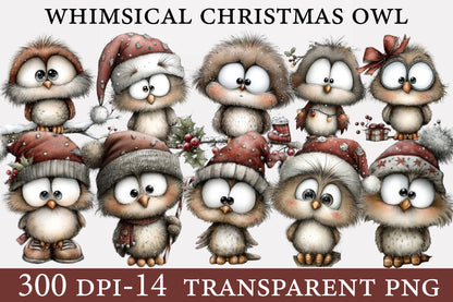 Whimsical Christmas Owl PNG | Cute Owl Christmas Clipart | 14 Transparent PNG