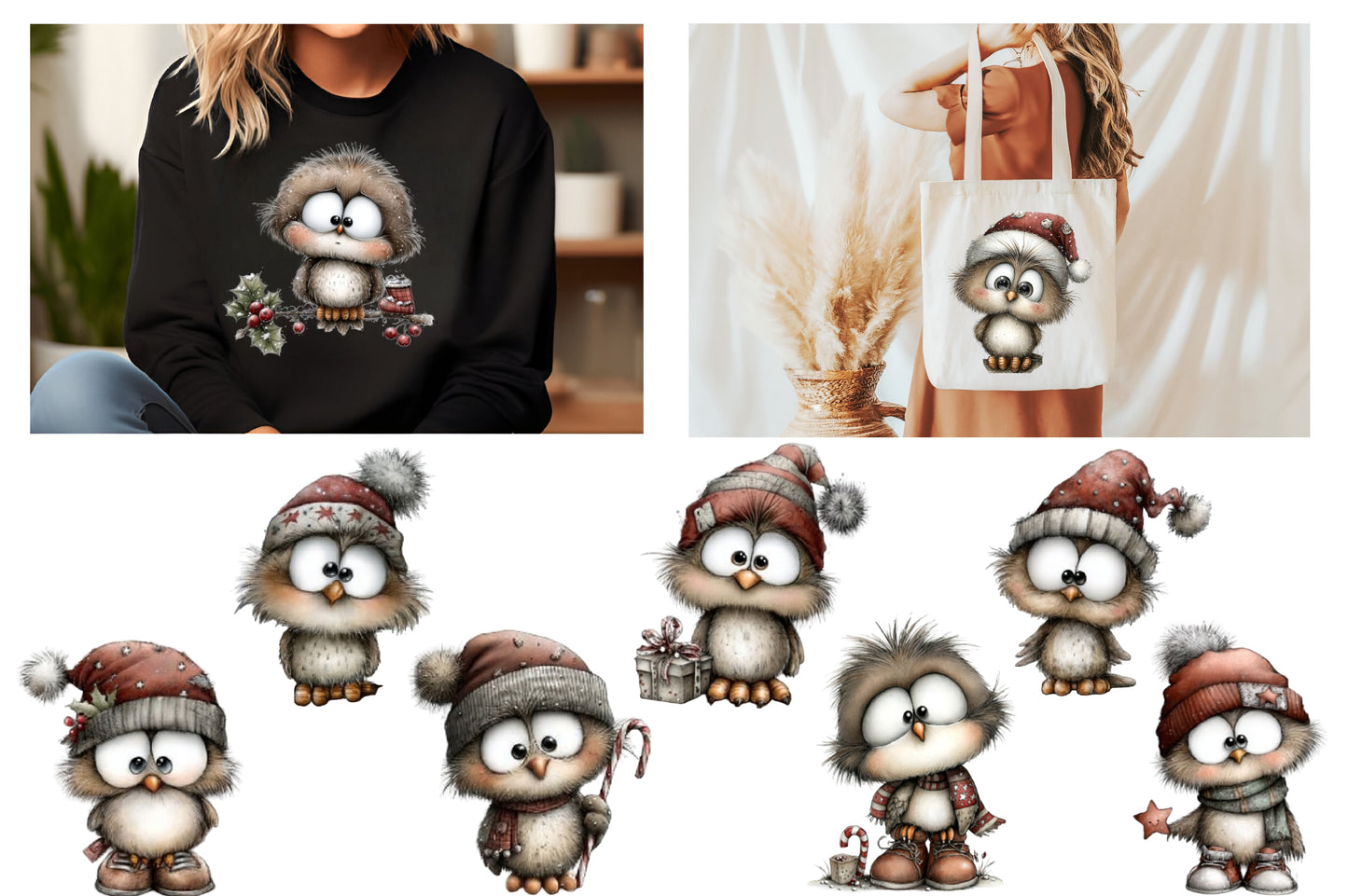 Whimsical Christmas Owl PNG | Cute Owl Christmas Clipart | 14 Transparent PNG