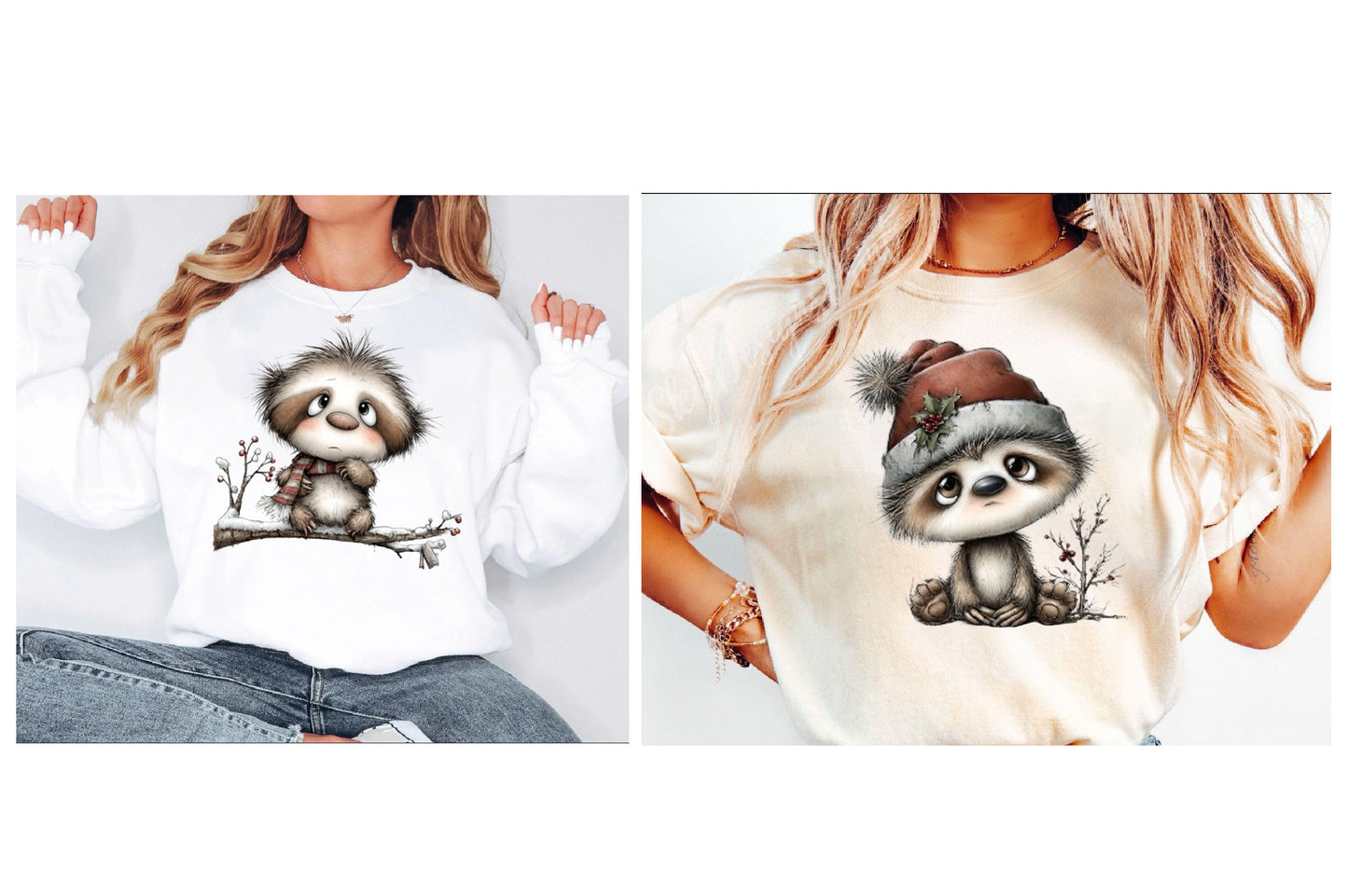 Whimsical Christmas Sloth PNG | Cute Sloth Christmas Clipart | 8 Transparent PNG