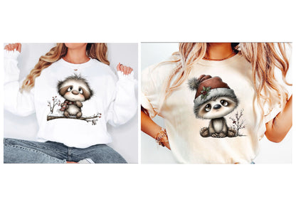 Whimsical Christmas Sloth PNG | Cute Sloth Christmas Clipart | 8 Transparent PNG