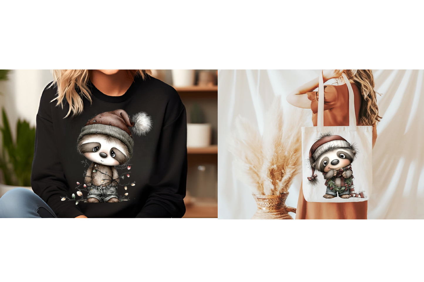 Whimsical Christmas Sloth PNG | Cute Sloth Christmas Clipart | 8 Transparent PNG