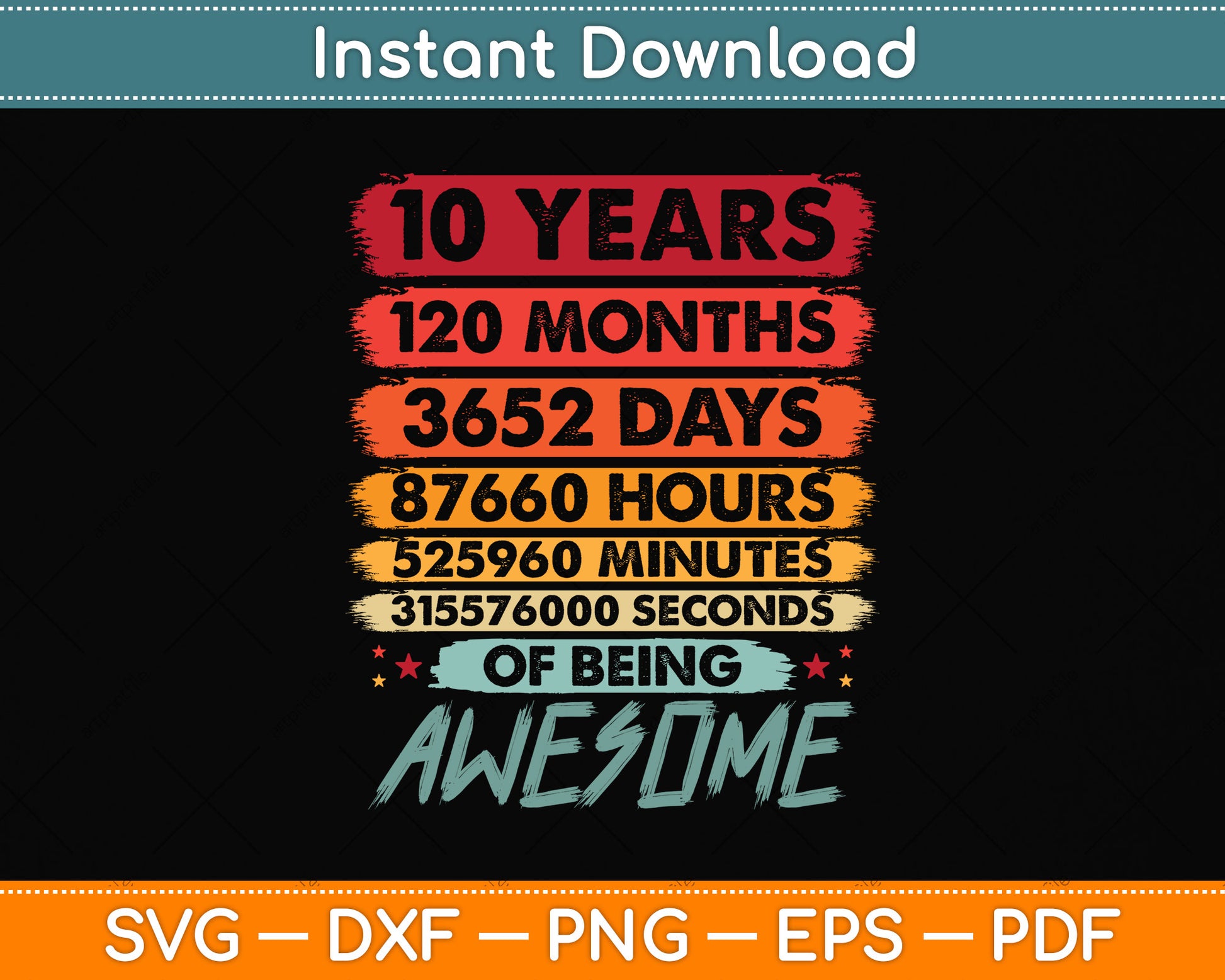 10th Birthday Kids 10 Years Old Vintage Retro 120 Months Svg Png Dxf Cutting File