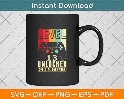 13th Birthday Gift Boys Level 13 Unlocked Official Teenager Svg Png Dxf Cutting File