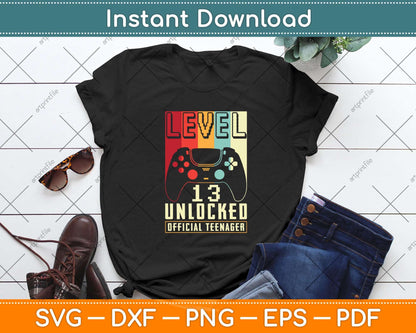 13th Birthday Gift Boys Level 13 Unlocked Official Teenager Svg Png Dxf Cutting File