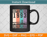 29th Birthday Gifts Vintage September 1993 29 Years Old Svg Png Dxf Digital Cutting File