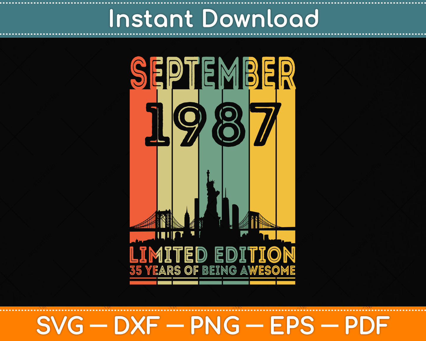 35 Years Old Gifts Vintage September 1987 35th Birthday Svg Png Dxf Digital Cutting File