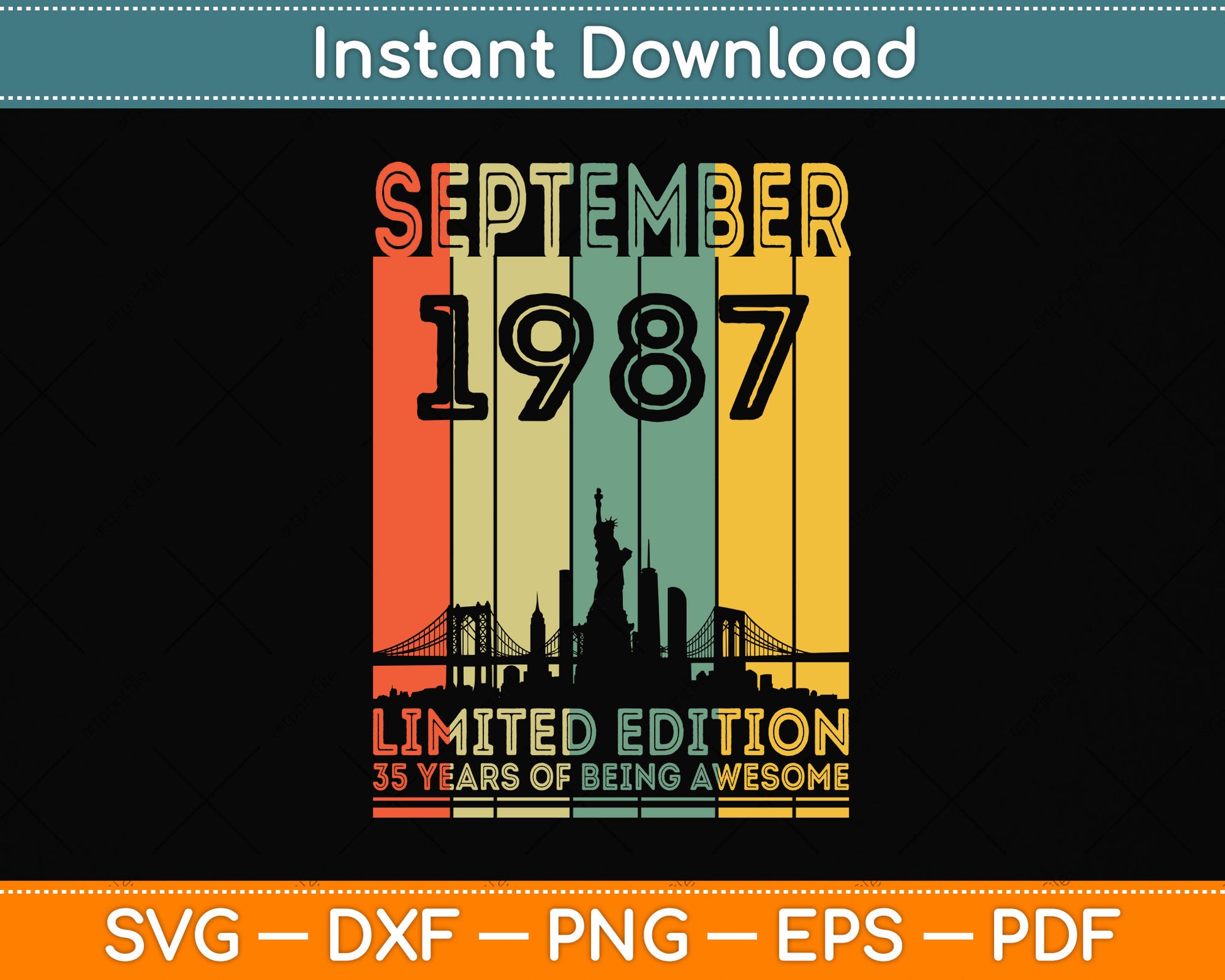 35 Years Old Gifts Vintage September 1987 35th Birthday Svg Png Dxf Digital Cutting File