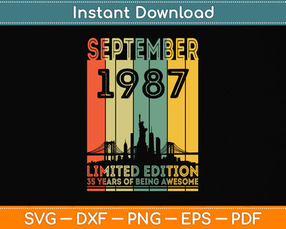 35 Years Old Gifts Vintage September 1987 35th Birthday Svg Png Dxf Digital Cutting File