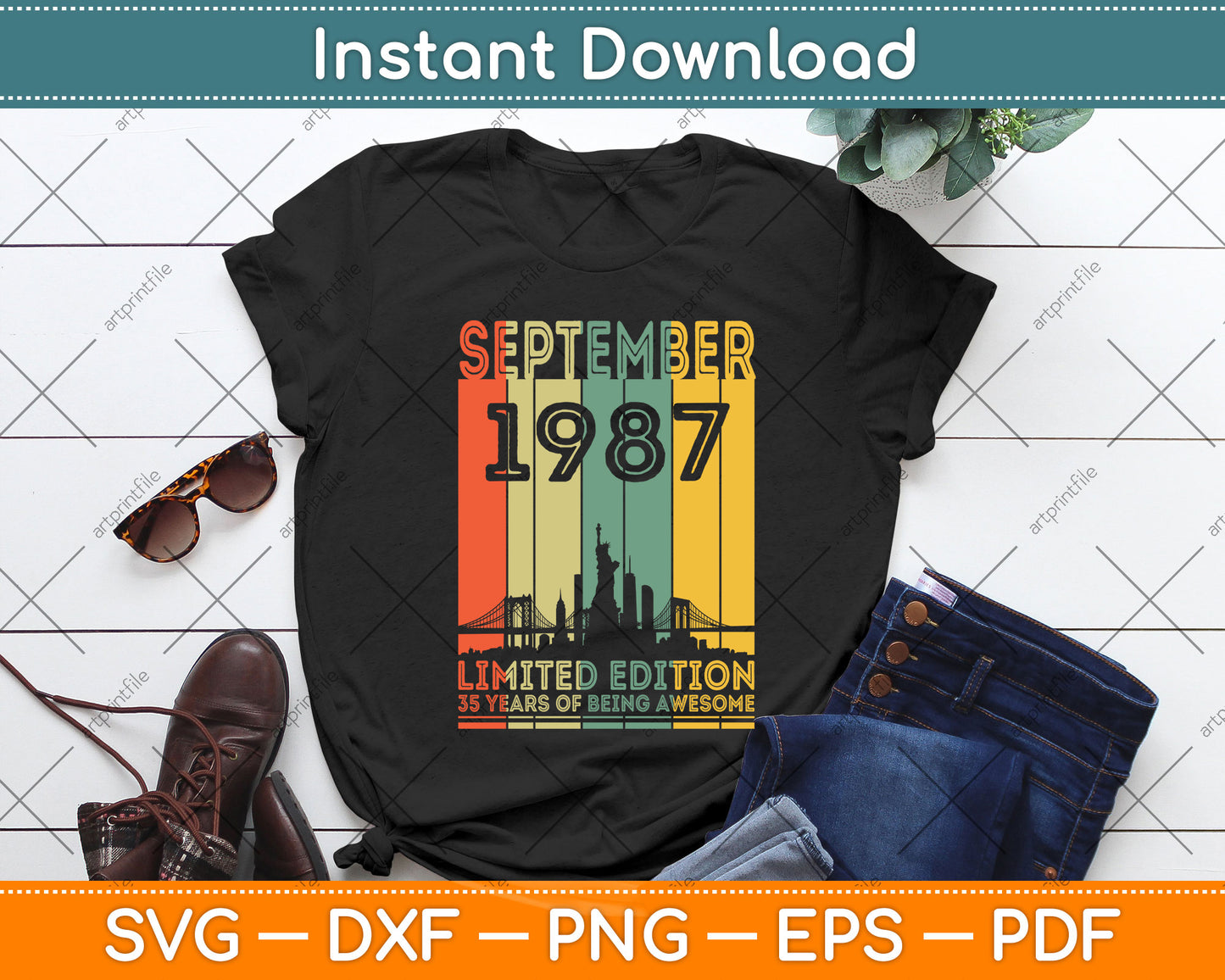 35 Years Old Gifts Vintage September 1987 35th Birthday Svg Png Dxf Digital Cutting File