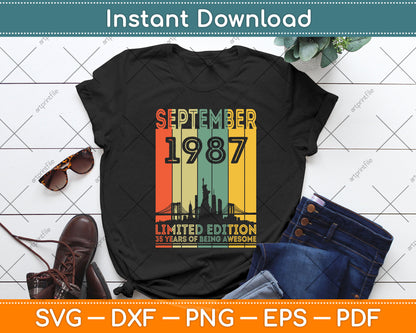 35 Years Old Gifts Vintage September 1987 35th Birthday Svg Png Dxf Digital Cutting File