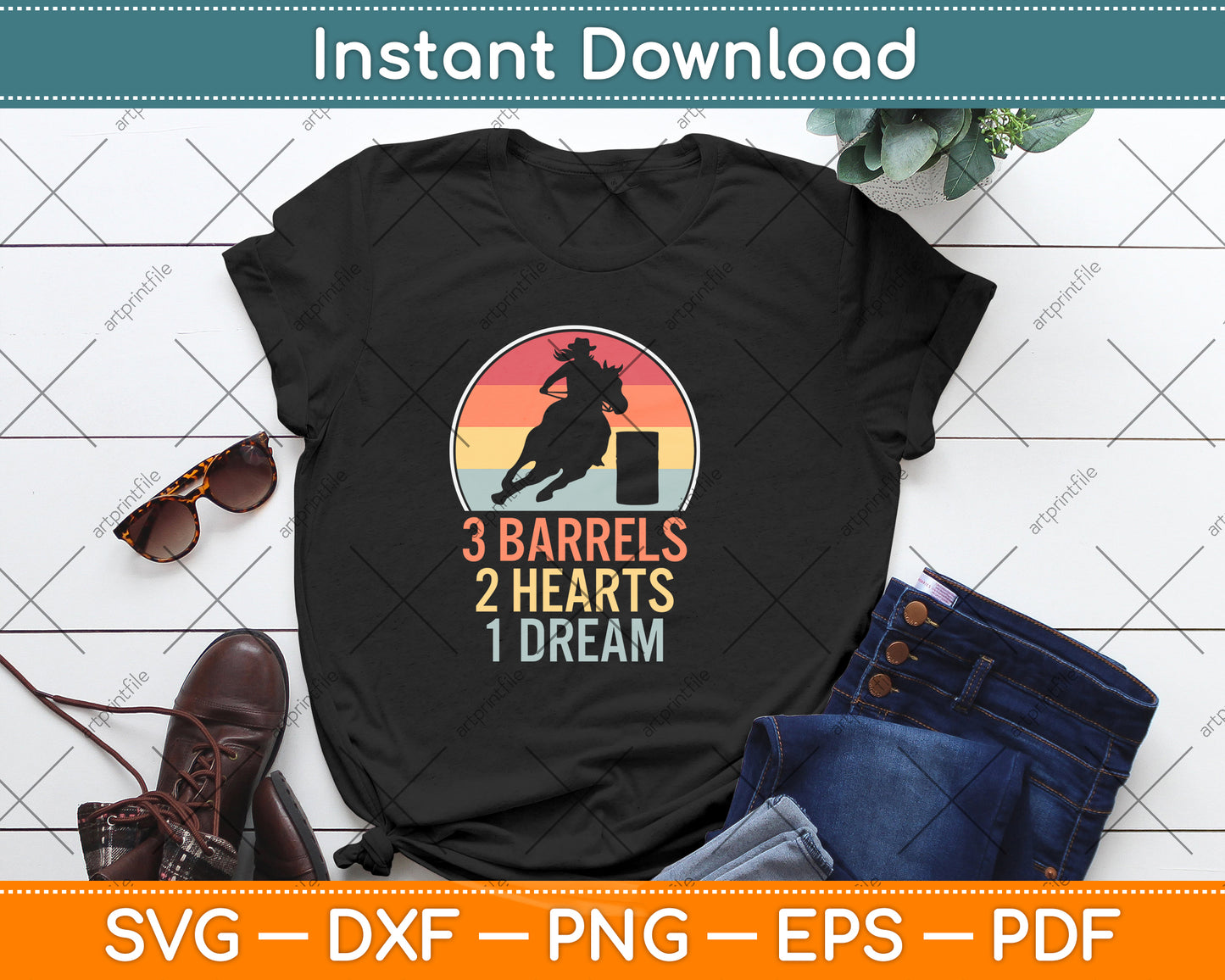 3 Barrels 2 Hearts 1 Dream Barrel Racing Svg Png Dxf Digital Cutting File