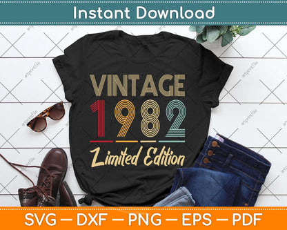 40 Year Old Gifts Vintage 1982 Limited Edition 40th Birthday Svg Png Dxf Cutting File