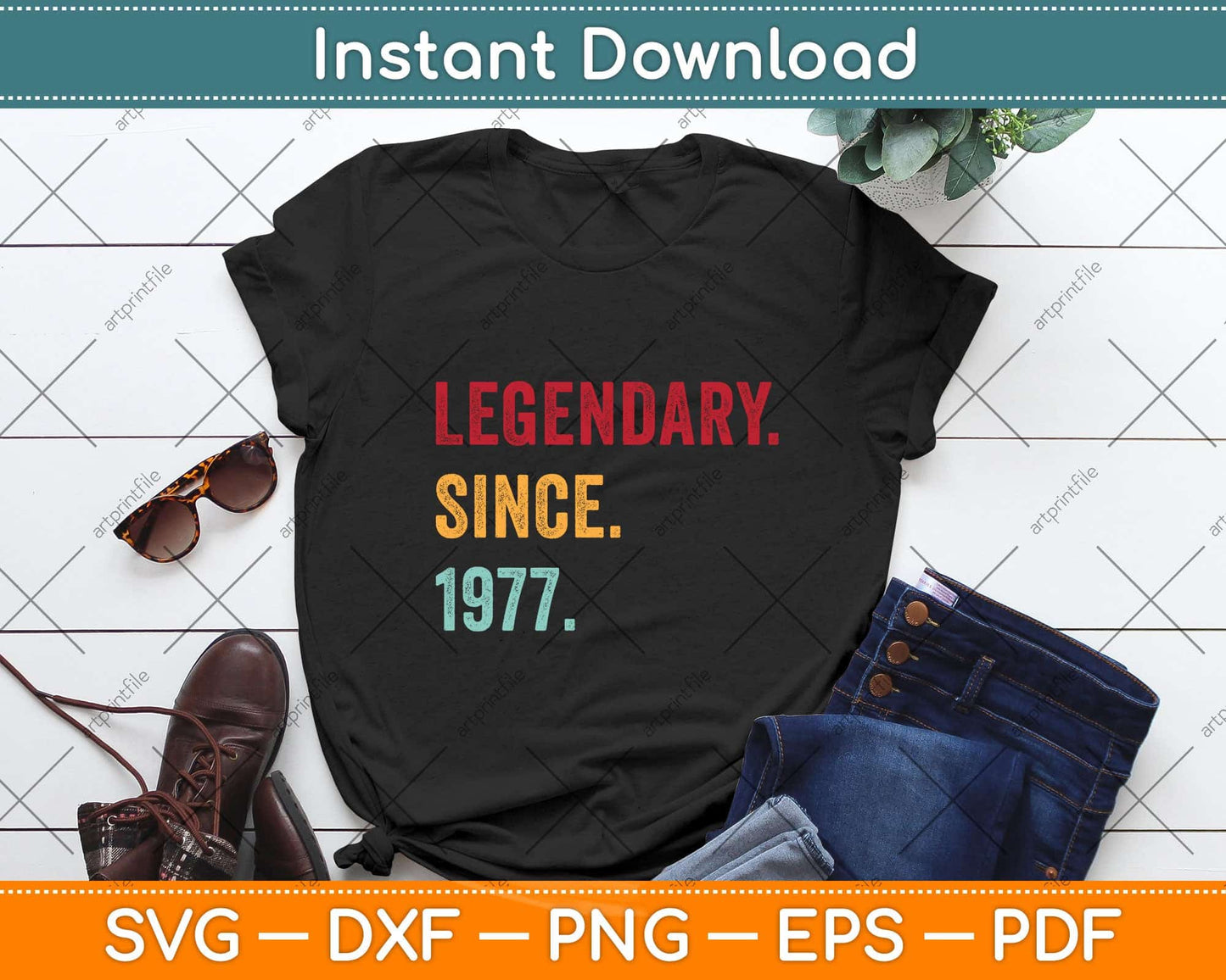 45th Birthday Gift Vintage Legendary Since 1977 45 Year Old Svg Png Dxf Cutting File