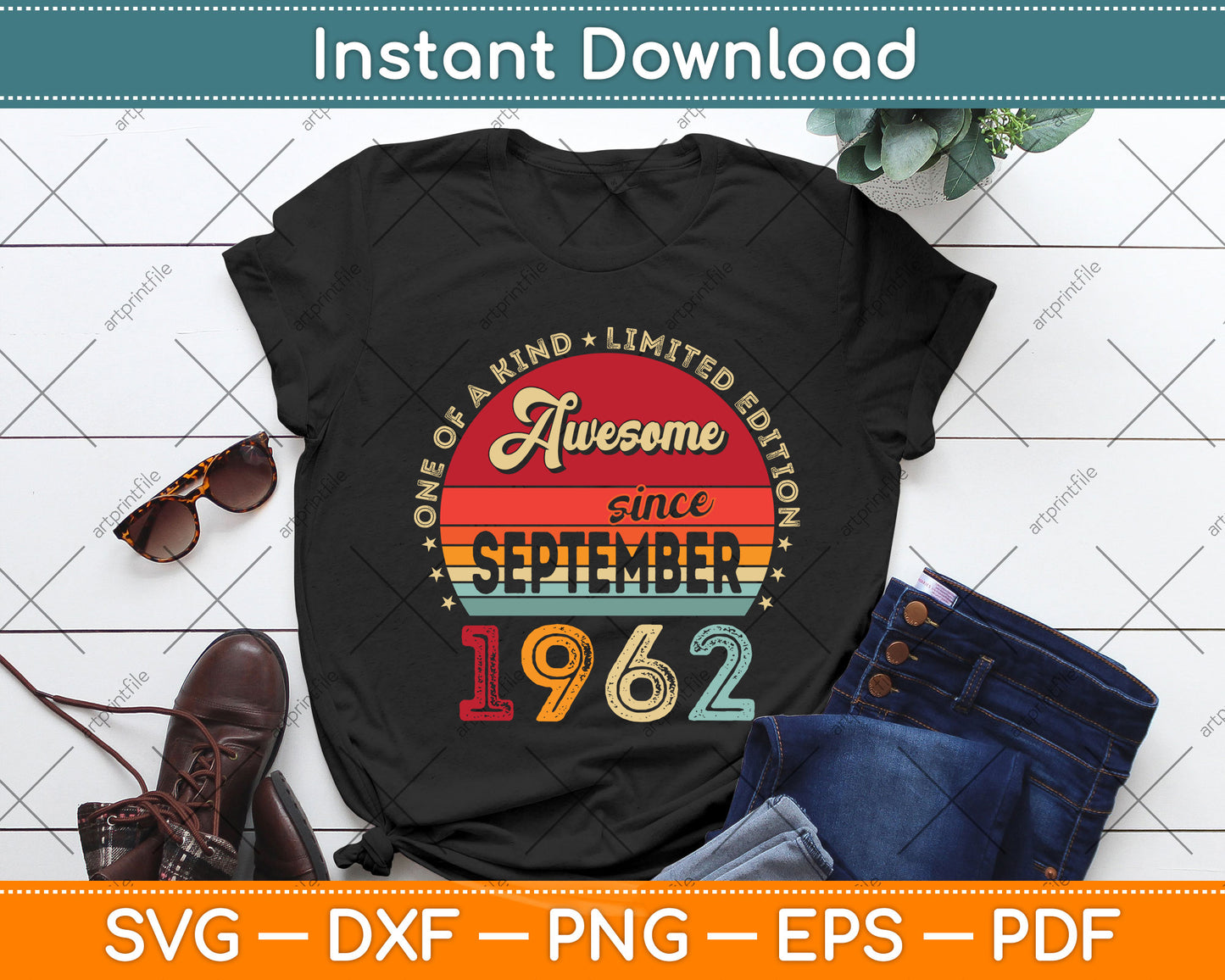 60 Year Old Gifts Awesome Since September 1962 60th Birthday Svg Cutting File
