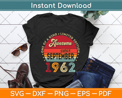 60 Year Old Gifts Awesome Since September 1962 60th Birthday Svg Cutting File