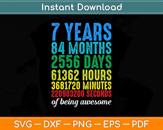 7 Years Old 7th Birthday Vintage Retro Svg Png Dxf Digital Cutting File