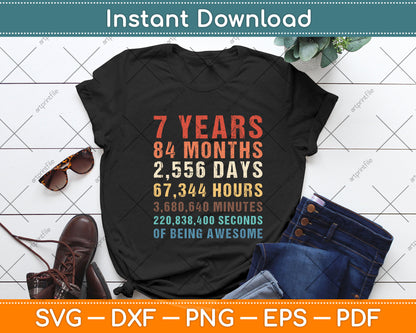7th Birthday 7 Years Old Vintage Retro 84 Months Svg Png Dxf Digital Cutting File