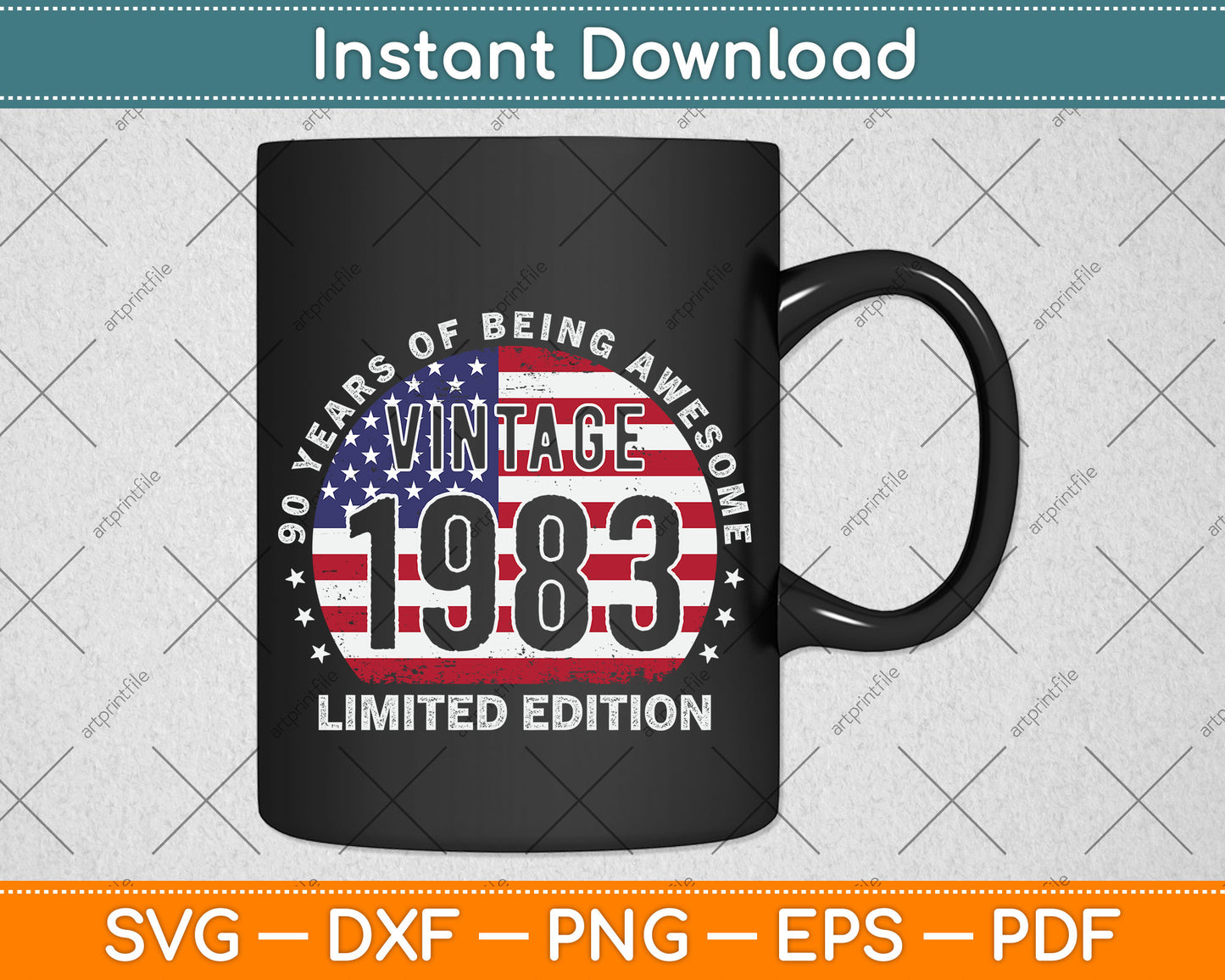 90th Birthday Gifts Vintage 1933 90 Years Old USA Flag Svg Png Dxf Digital Cutting File